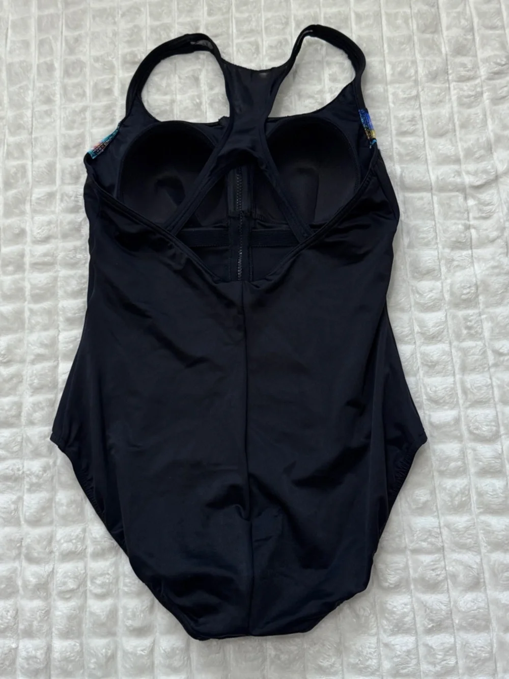 Miraclesuit 16 Black One Piece Swimsuit w/ Color Detail Zip Front Slimming